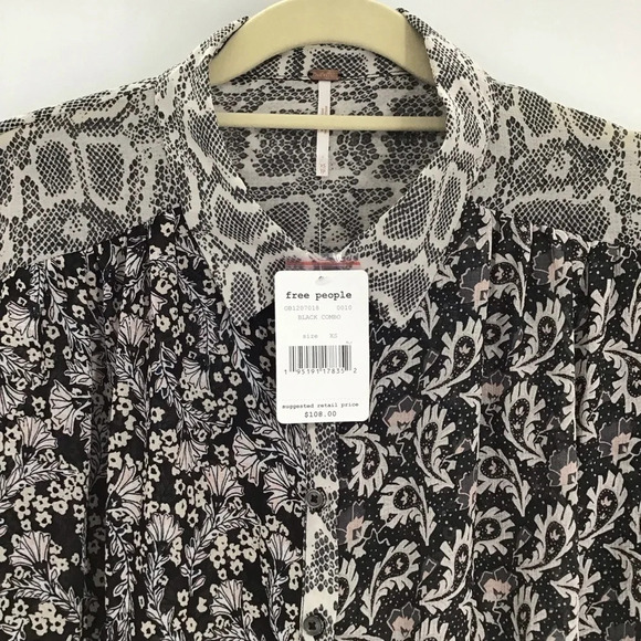 Free People Women’s Dani Button Down Sheer Top Blouse Black/White NWT Size XS - Picture 4 of 10